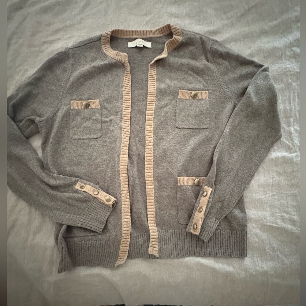 LOFT Gray and Tan Cardigan Sweater